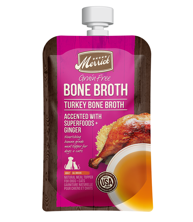 Turkey Bone Broth Grain Free Dog Cat Food Topper Merrick Pet Care