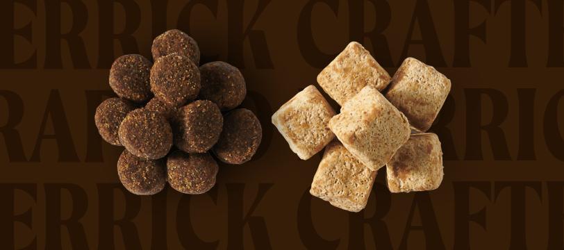 Brown and brown cubes of food