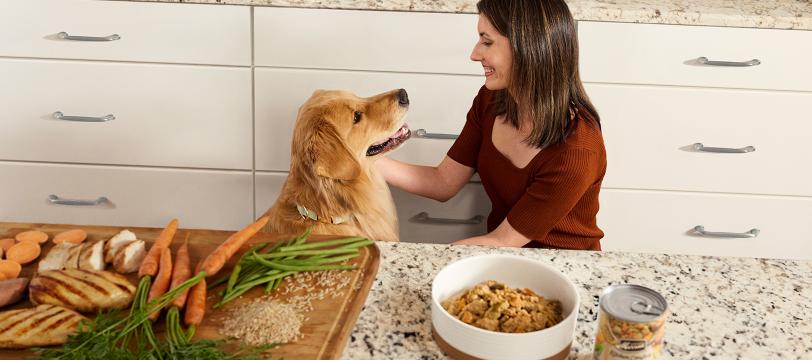 A woman petting a dog