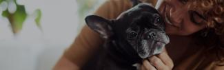 woman with a black french bulldog - healthy grains