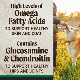 High levels of omega fatty acids, contains glucosamine & condroitin