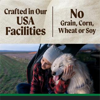 Crafted in our USA facilities, No grain, corn, wheat or soy